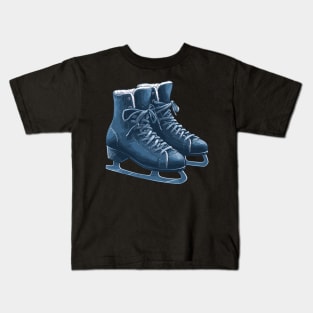 Navy Blue Ice Skating Boots Kids T-Shirt